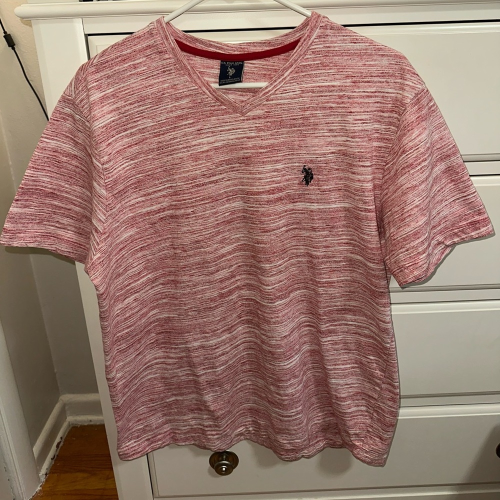 U.S. Polo Assn. Men's Red Heather V-Neck Tee with Logo